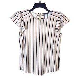 Adrianna‎ Papell Striped Blouse Women’s XS Ruffle Sleeve Crepe Business Casual